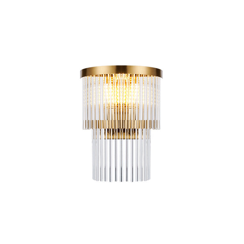 Tiered Sconce Light Modern Crystal Rod 2/3 Lights Gold Wall Mounted Light for Dining Room Clearhalo 'Modern wall lights' 'Modern' 'Wall Lamps & Sconces' 'Wall Lights' Lighting' 223721