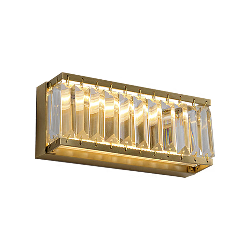 Golden Rectangle Wall Mount Light Modern LED Metallic Wall Lighting Fixture with Clear Faceted Crystal Clearhalo 'Modern wall lights' 'Modern' 'Wall Lamps & Sconces' 'Wall Lights' Lighting' 223776