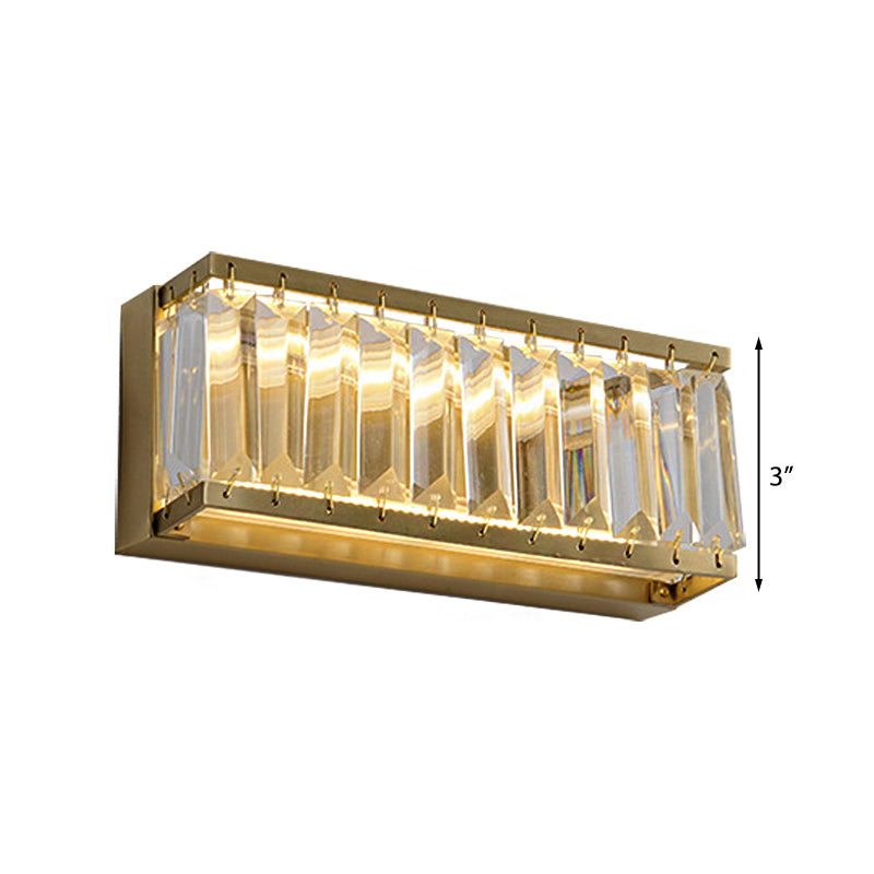 Golden Rectangle Wall Mount Light Modern LED Metallic Wall Lighting Fixture with Clear Faceted Crystal Clearhalo 'Modern wall lights' 'Modern' 'Wall Lamps & Sconces' 'Wall Lights' Lighting' 223777