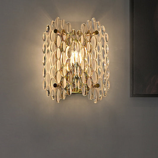 Oval Shaped Wall Lamp Contemporary Clear Crystal 1 Bulb Corridor Wall Light Fixture in Gold Gold Clearhalo 'Cast Iron' 'Glass' 'Industrial' 'Modern wall lights' 'Modern' 'Tiffany' 'Traditional wall lights' 'Wall Lamps & Sconces' 'Wall Lights' Lighting' 223789