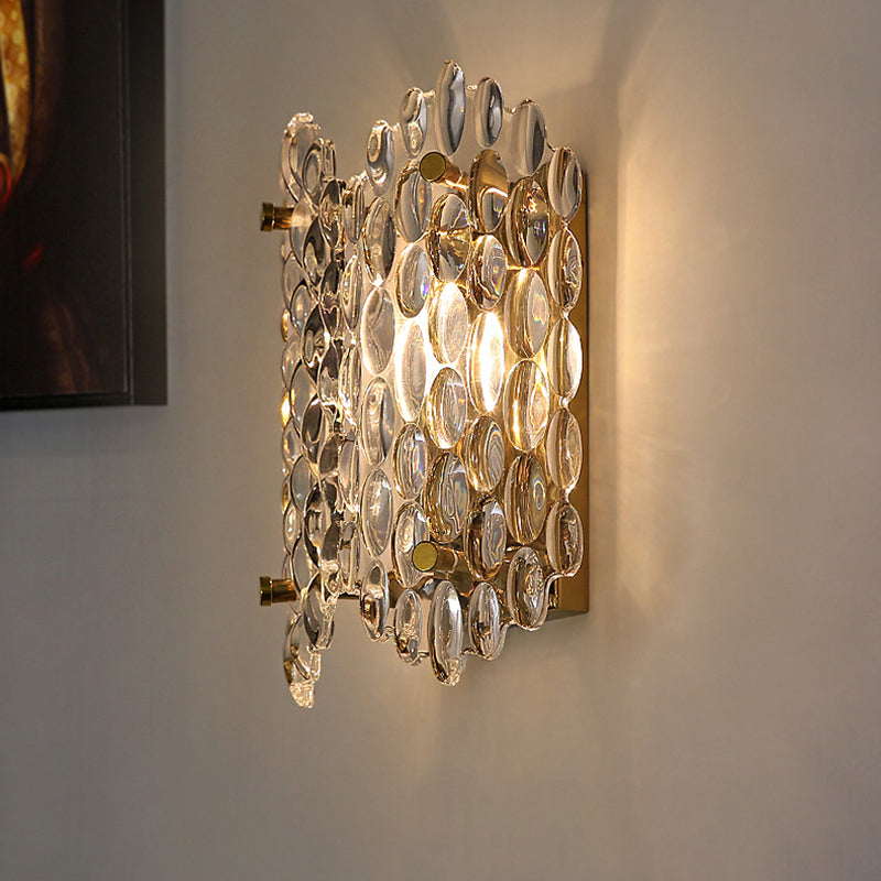 Oval Shaped Wall Lamp Contemporary Clear Crystal 1 Bulb Corridor Wall Light Fixture in Gold Clearhalo 'Cast Iron' 'Glass' 'Industrial' 'Modern wall lights' 'Modern' 'Tiffany' 'Traditional wall lights' 'Wall Lamps & Sconces' 'Wall Lights' Lighting' 223790