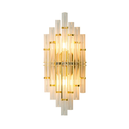 2 Lights Bedroom Wall Light Sconce Contemporary Gold Finish Wall Lamp with Clear Crystal Tube Shape Clearhalo 'Modern wall lights' 'Modern' 'Wall Lamps & Sconces' 'Wall Lights' Lighting' 223808