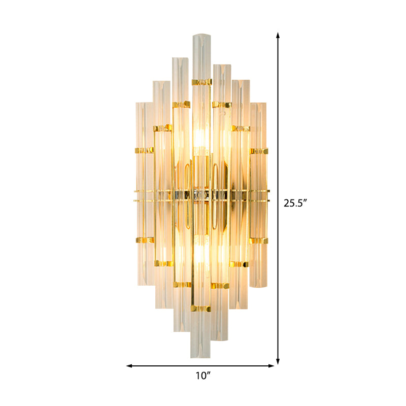 2 Lights Bedroom Wall Light Sconce Contemporary Gold Finish Wall Lamp with Clear Crystal Tube Shape Clearhalo 'Modern wall lights' 'Modern' 'Wall Lamps & Sconces' 'Wall Lights' Lighting' 223809