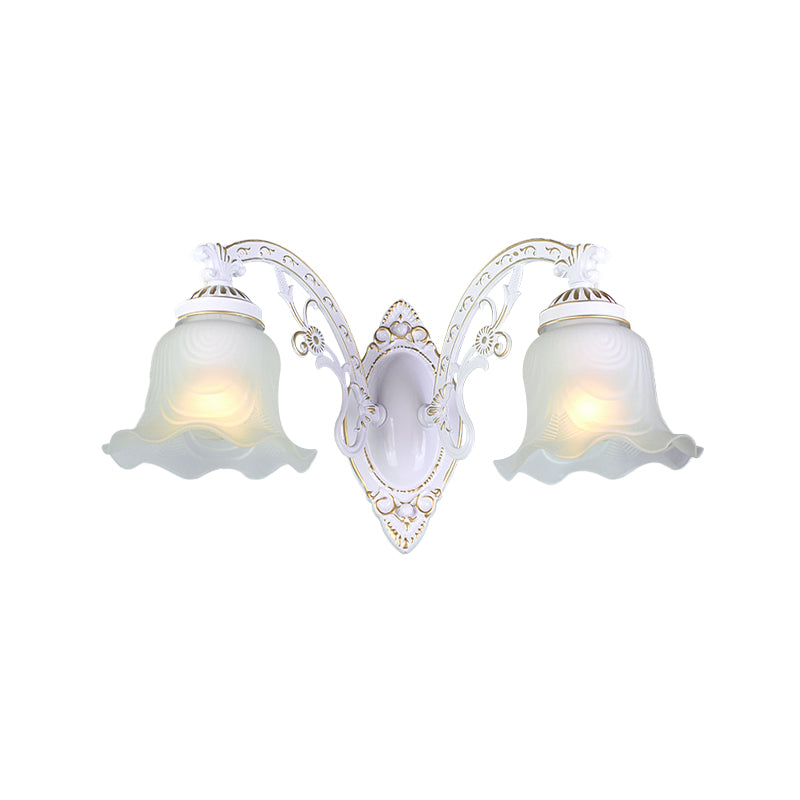 Black/White Blossom Wall Sconce Lighting Traditional Metal 1/2-Light Living Room Sconce Light with Frosted Glass Shade Clearhalo 'Wall Lamps & Sconces' 'Wall Lights' Lighting' 223820