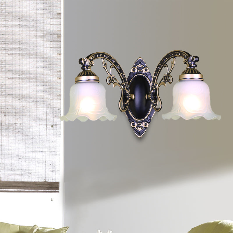 Black/White Blossom Wall Sconce Lighting Traditional Metal 1/2-Light Living Room Sconce Light with Frosted Glass Shade Clearhalo 'Wall Lamps & Sconces' 'Wall Lights' Lighting' 223825