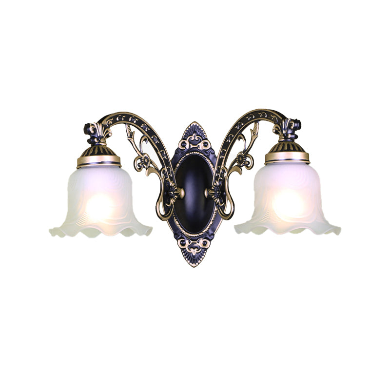 Black/White Blossom Wall Sconce Lighting Traditional Metal 1/2-Light Living Room Sconce Light with Frosted Glass Shade Clearhalo 'Wall Lamps & Sconces' 'Wall Lights' Lighting' 223826