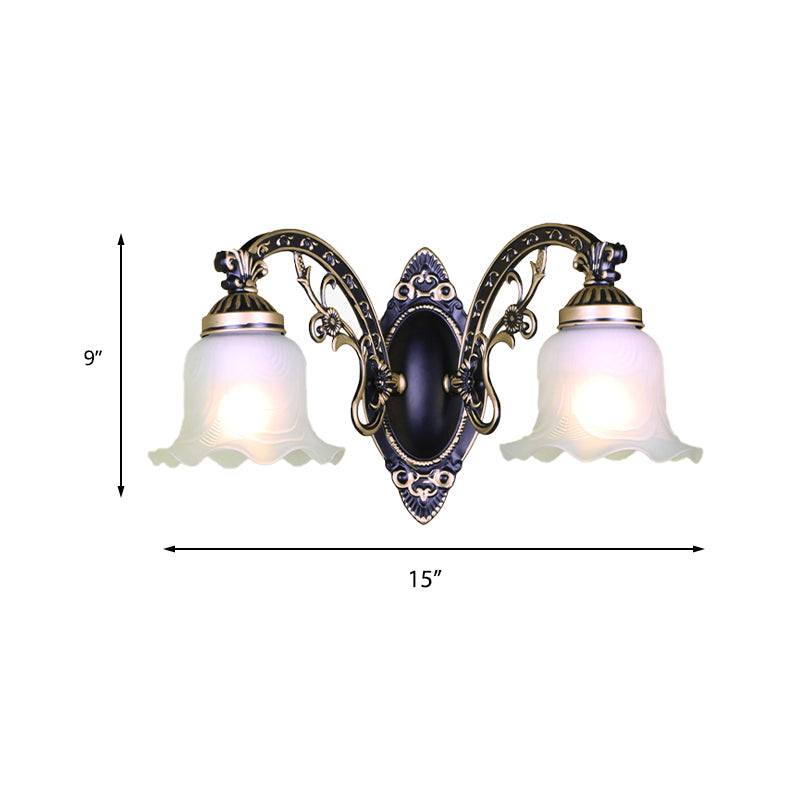 Black/White Blossom Wall Sconce Lighting Traditional Metal 1/2-Light Living Room Sconce Light with Frosted Glass Shade Clearhalo 'Wall Lamps & Sconces' 'Wall Lights' Lighting' 223827