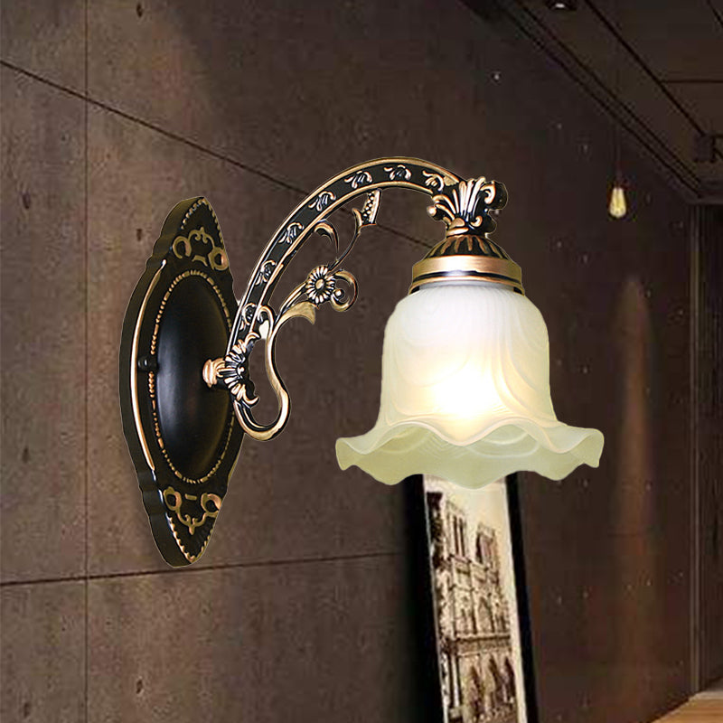 Black/White Blossom Wall Sconce Lighting Traditional Metal 1/2-Light Living Room Sconce Light with Frosted Glass Shade 1.0 Black Clearhalo 'Wall Lamps & Sconces' 'Wall Lights' Lighting' 223828