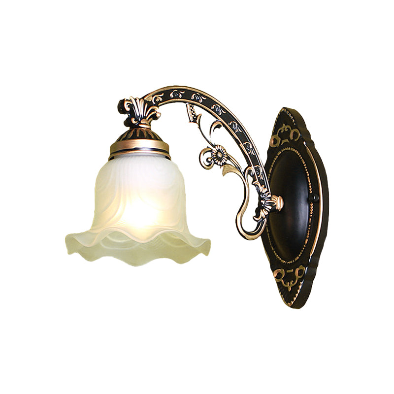 Black/White Blossom Wall Sconce Lighting Traditional Metal 1/2-Light Living Room Sconce Light with Frosted Glass Shade Clearhalo 'Wall Lamps & Sconces' 'Wall Lights' Lighting' 223830