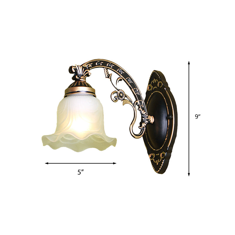 Black/White Blossom Wall Sconce Lighting Traditional Metal 1/2-Light Living Room Sconce Light with Frosted Glass Shade Clearhalo 'Wall Lamps & Sconces' 'Wall Lights' Lighting' 223831