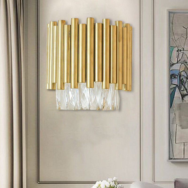 Clear Faceted Crystal Wall Mounted Lighting Modernist 1 Light Brass Wall Light for Living Room Brass Clearhalo 'Modern wall lights' 'Modern' 'Wall Lamps & Sconces' 'Wall Lights' Lighting' 223832