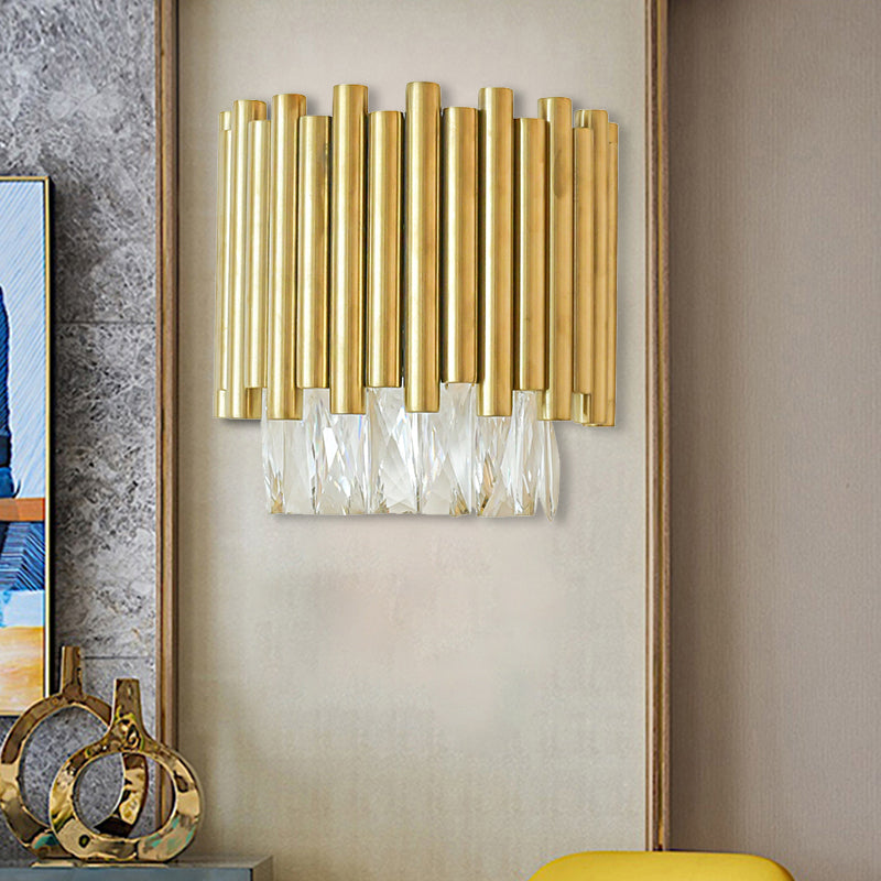 Clear Faceted Crystal Wall Mounted Lighting Modernist 1 Light Brass Wall Light for Living Room Clearhalo 'Modern wall lights' 'Modern' 'Wall Lamps & Sconces' 'Wall Lights' Lighting' 223833