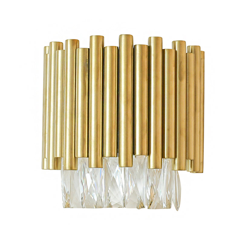 Clear Faceted Crystal Wall Mounted Lighting Modernist 1 Light Brass Wall Light for Living Room Clearhalo 'Modern wall lights' 'Modern' 'Wall Lamps & Sconces' 'Wall Lights' Lighting' 223834