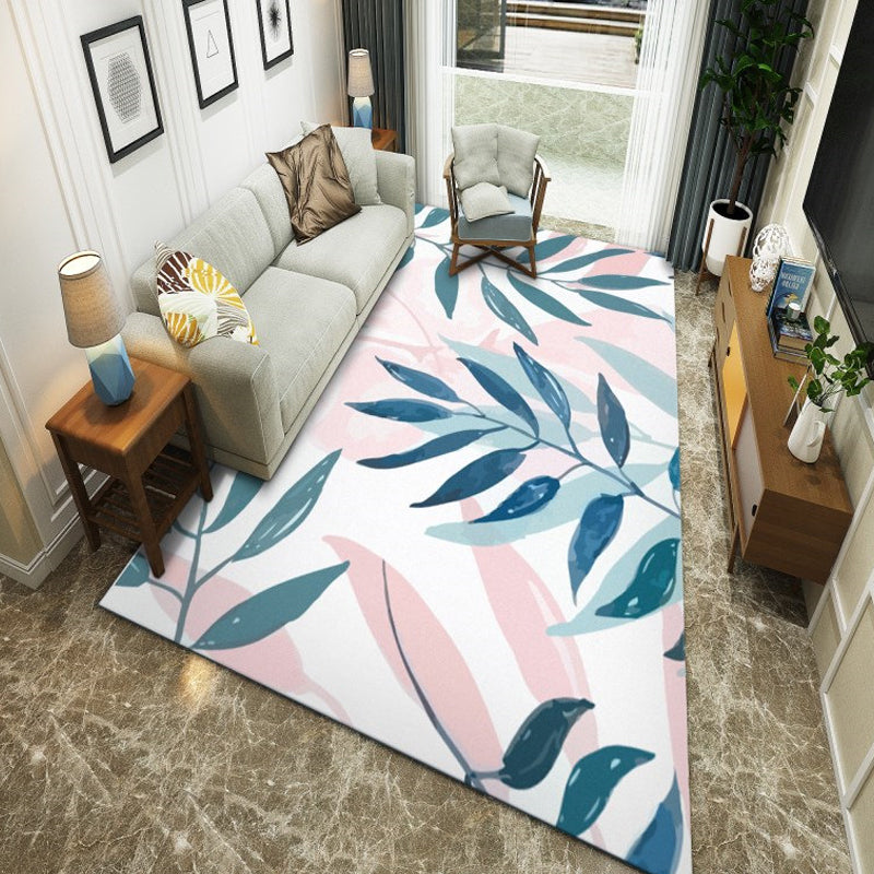 Western Plant Print Rug Multi Color Polyster Area Carpet Non-Slip Backing Stain-Resistant Indoor Rug for Bedroom Blue Clearhalo 'Area Rug' 'Rug' 2238359