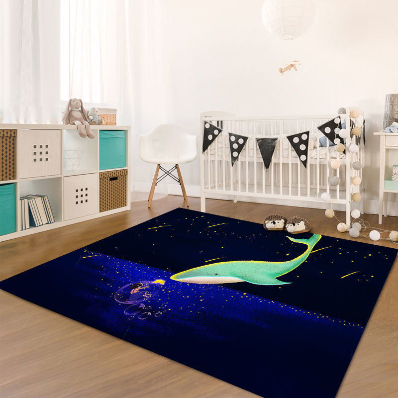 Cute Kids Room Rug Multi-Color Animal Pattern Rug Synthetics Anti-Slip Backing Easy Care Carpet Dark Blue-Black Clearhalo 'Area Rug' 'Modern' 'Rugs' Rug' 2238383