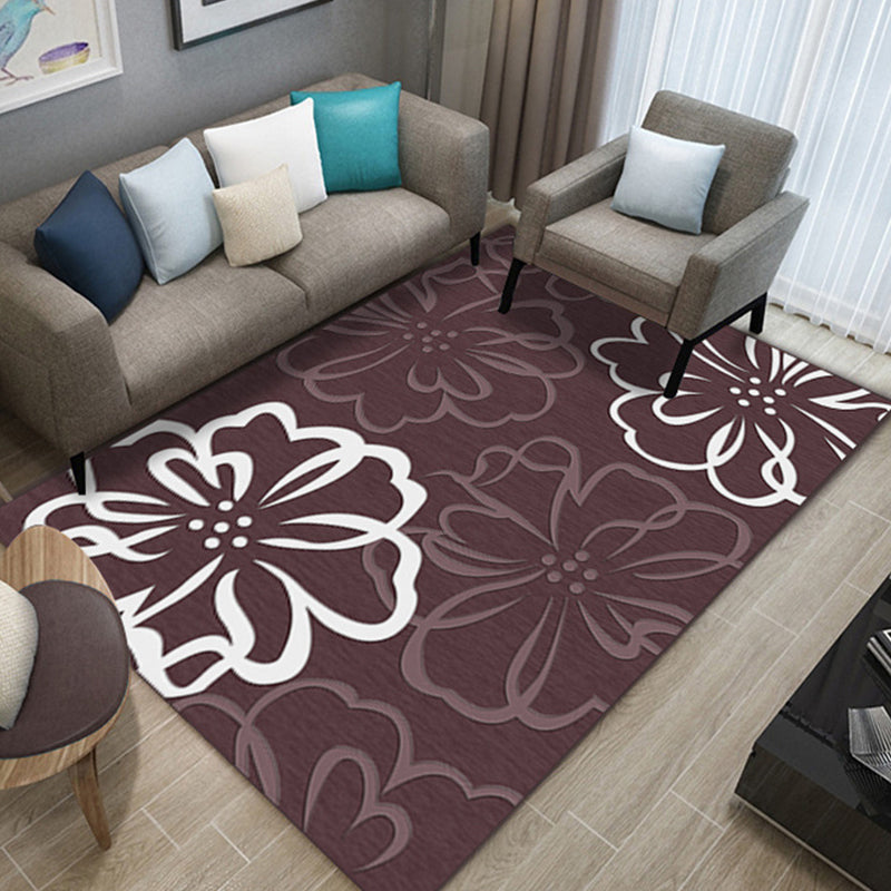 Multi Colored Chinese Rug Polyster Plant Printed Carpet Machine Washable Stain-Resistant Indoor Rug for Parlor Dark Brown Clearhalo 'Area Rug' 'Modern' 'Rugs' Rug' 2238423