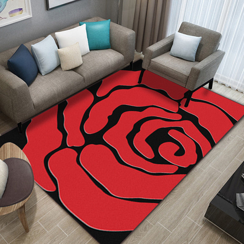 Multi Colored Chinese Rug Polyster Plant Printed Carpet Machine Washable Stain-Resistant Indoor Rug for Parlor Red Clearhalo 'Area Rug' 'Modern' 'Rugs' Rug' 2238425