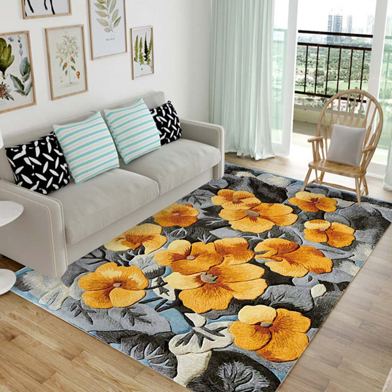 Multi Colored Chinese Rug Polyster Plant Printed Carpet Machine Washable Stain-Resistant Indoor Rug for Parlor Yellow Clearhalo 'Area Rug' 'Modern' 'Rugs' Rug' 2238441