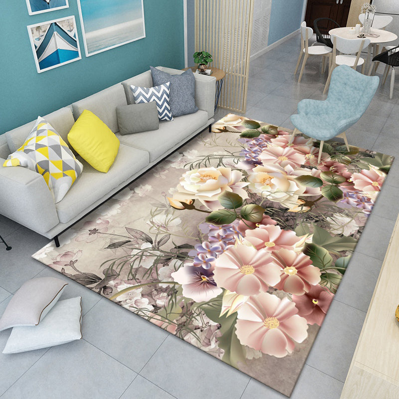 Modern Floral Pattern Rug Multi-Color Polyster Indoor Rug Pet Friendly Stain-Resistant Carpet for Childrens Bedroom Gray-Yellow Clearhalo 'Area Rug' 'Modern' 'Rugs' Rug' 2238448