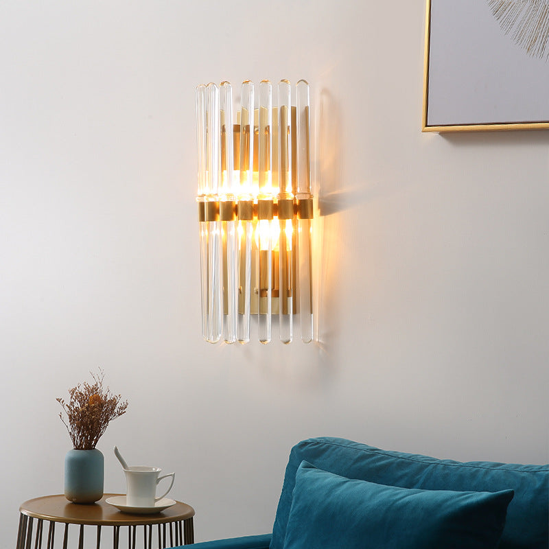 Half-Cylindrical Wall Lighting Contemporary Clear Crystal 1 Light Brass Finish Sconce Lamp for Bedroom Brass Clearhalo 'Modern wall lights' 'Modern' 'Wall Lamps & Sconces' 'Wall Lights' Lighting' 223852