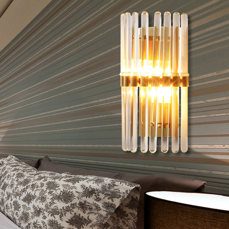 Half-Cylindrical Wall Lighting Contemporary Clear Crystal 1 Light Brass Finish Sconce Lamp for Bedroom Clearhalo 'Modern wall lights' 'Modern' 'Wall Lamps & Sconces' 'Wall Lights' Lighting' 223853