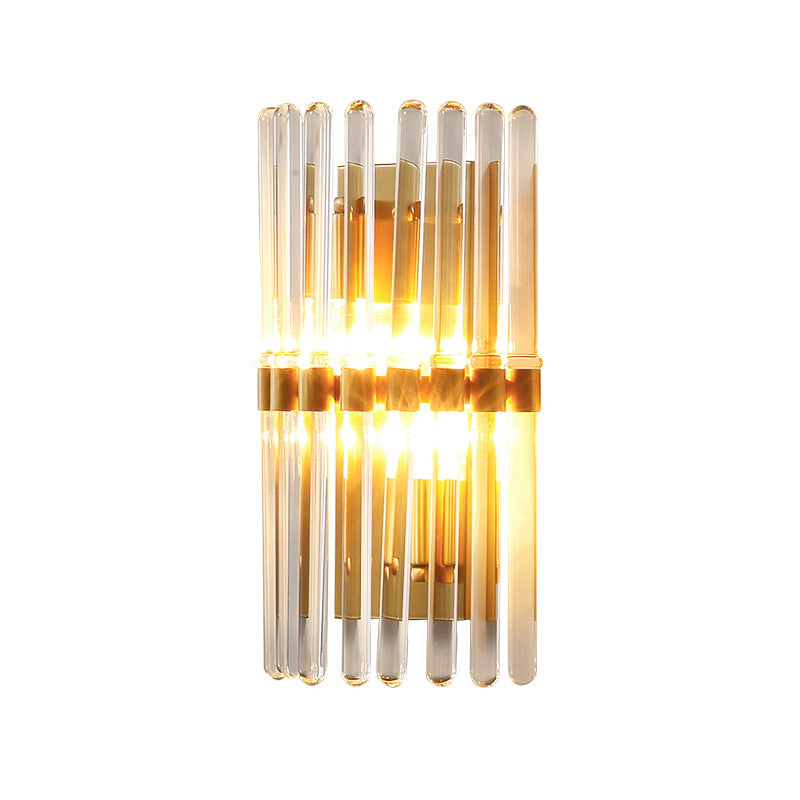 Half-Cylindrical Wall Lighting Contemporary Clear Crystal 1 Light Brass Finish Sconce Lamp for Bedroom Clearhalo 'Modern wall lights' 'Modern' 'Wall Lamps & Sconces' 'Wall Lights' Lighting' 223854