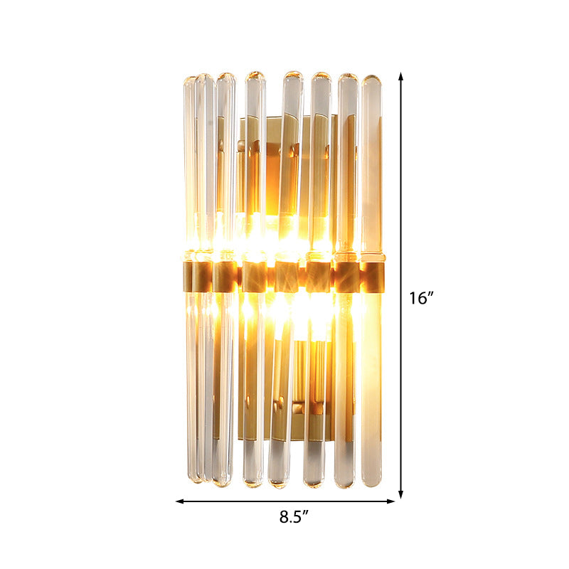 Half-Cylindrical Wall Lighting Contemporary Clear Crystal 1 Light Brass Finish Sconce Lamp for Bedroom Clearhalo 'Modern wall lights' 'Modern' 'Wall Lamps & Sconces' 'Wall Lights' Lighting' 223855