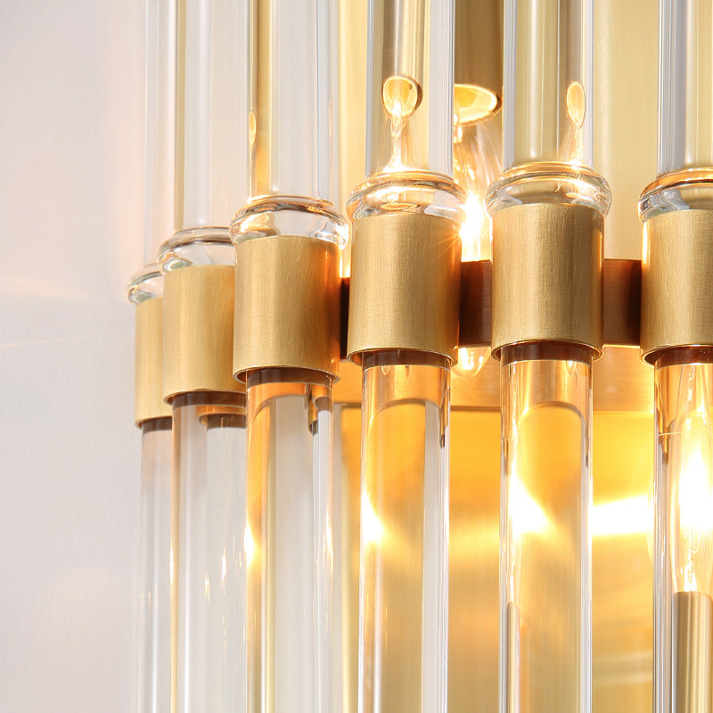 Half-Cylindrical Wall Lighting Contemporary Clear Crystal 1 Light Brass Finish Sconce Lamp for Bedroom Clearhalo 'Modern wall lights' 'Modern' 'Wall Lamps & Sconces' 'Wall Lights' Lighting' 223856