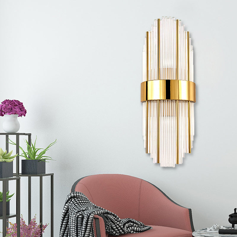 1 Light Living Room Wall Light Contemporary Style Brass Finish Wall Mounted Light with Oval Clear Crystal Shade Brass Clearhalo 'Modern wall lights' 'Modern' 'Wall Lamps & Sconces' 'Wall Lights' Lighting' 223859