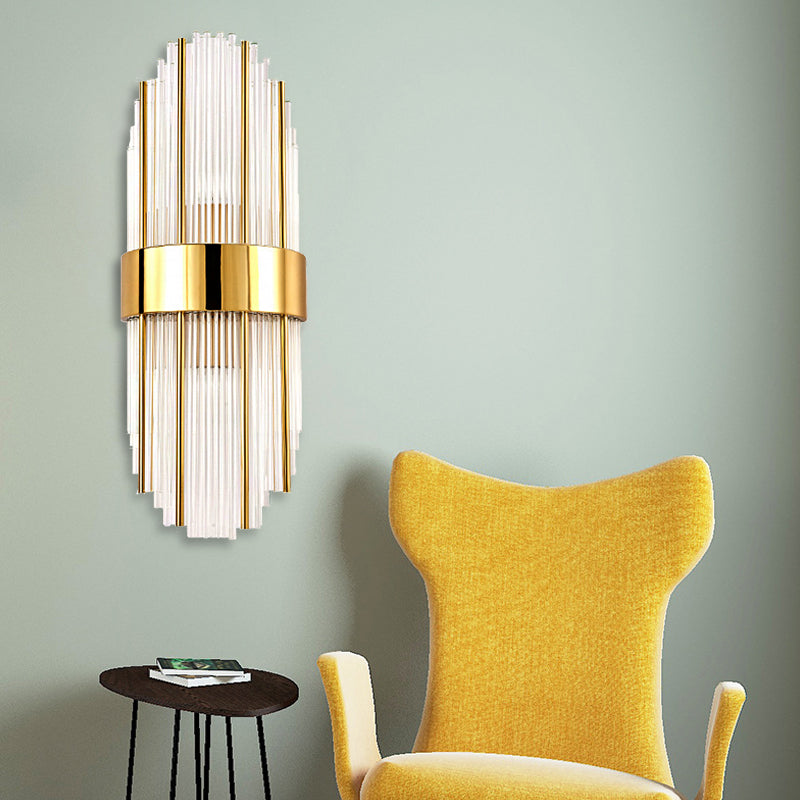 1 Light Living Room Wall Light Contemporary Style Brass Finish Wall Mounted Light with Oval Clear Crystal Shade Clearhalo 'Modern wall lights' 'Modern' 'Wall Lamps & Sconces' 'Wall Lights' Lighting' 223860