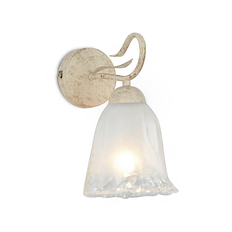 Frosted Glass White Wall Sconce Floral Single Bulb Vintage Wall Light Fixture with Round Backplate Clearhalo 'Wall Lamps & Sconces' 'Wall Lights' Lighting' 223907