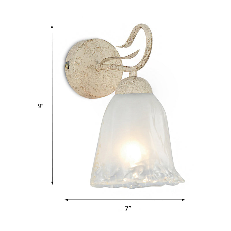 Frosted Glass White Wall Sconce Floral Single Bulb Vintage Wall Light Fixture with Round Backplate Clearhalo 'Wall Lamps & Sconces' 'Wall Lights' Lighting' 223908