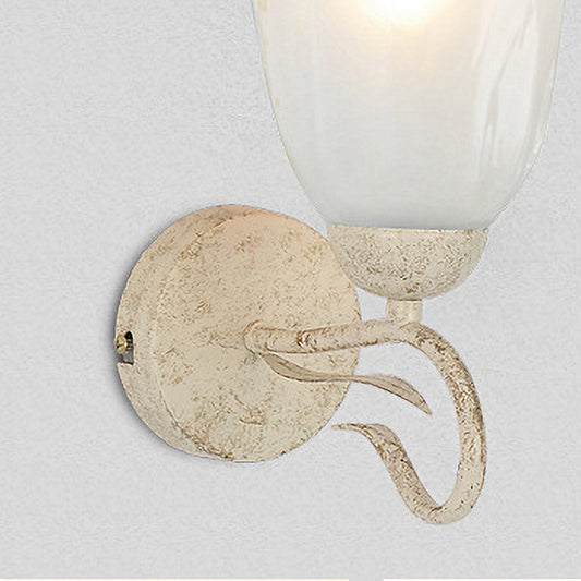 Frosted Glass White Wall Sconce Floral Single Bulb Vintage Wall Light Fixture with Round Backplate Clearhalo 'Wall Lamps & Sconces' 'Wall Lights' Lighting' 223909