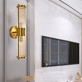 Brass Linear Wall Lamp Modern Stylish 2 Lights Clear Crystal Wall Light Sconce with Cylinder Shape Clearhalo 'Modern wall lights' 'Modern' 'Wall Lamps & Sconces' 'Wall Lights' Lighting' 223920