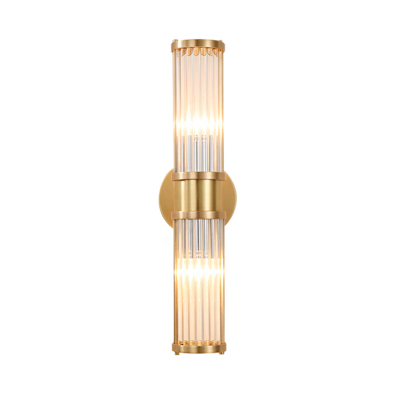 Brass Linear Wall Lamp Modern Stylish 2 Lights Clear Crystal Wall Light Sconce with Cylinder Shape Clearhalo 'Modern wall lights' 'Modern' 'Wall Lamps & Sconces' 'Wall Lights' Lighting' 223921