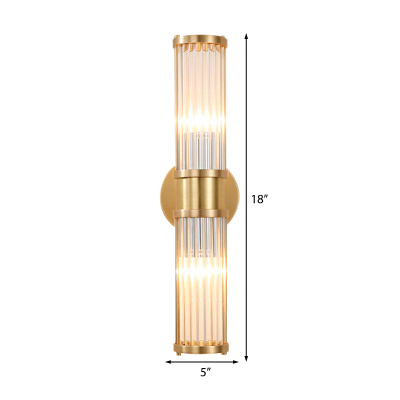 Brass Linear Wall Lamp Modern Stylish 2 Lights Clear Crystal Wall Light Sconce with Cylinder Shape Clearhalo 'Modern wall lights' 'Modern' 'Wall Lamps & Sconces' 'Wall Lights' Lighting' 223922