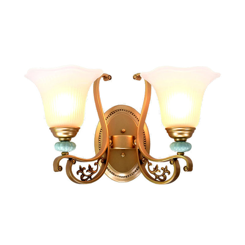 Traditional Scalloped Wall Mounted Lamp 1/2-Light Milky Glass Shade Wall Sconce Light in Gold for Bedroom Clearhalo 'Wall Lamps & Sconces' 'Wall Lights' Lighting' 223927