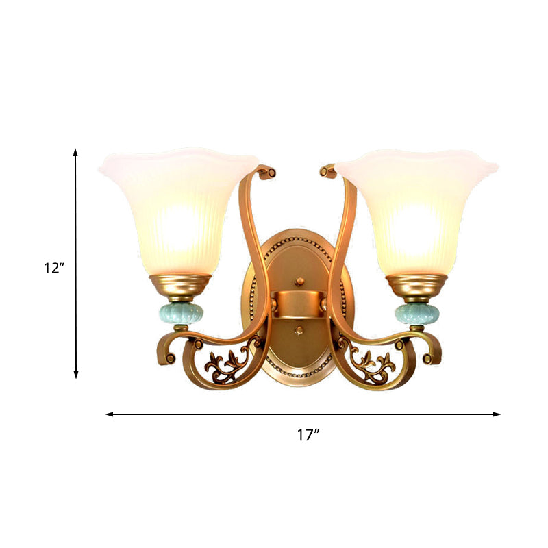 Traditional Scalloped Wall Mounted Lamp 1/2-Light Milky Glass Shade Wall Sconce Light in Gold for Bedroom Clearhalo 'Wall Lamps & Sconces' 'Wall Lights' Lighting' 223928