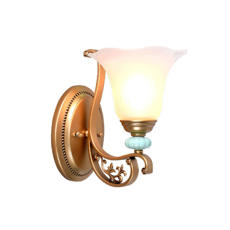 Traditional Scalloped Wall Mounted Lamp 1/2-Light Milky Glass Shade Wall Sconce Light in Gold for Bedroom Clearhalo 'Wall Lamps & Sconces' 'Wall Lights' Lighting' 223932