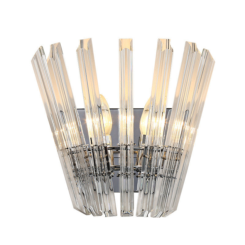 Tapered Shape Wall Mount Light Contemporary Style Clear Crystal 2 Bulbs Corridor Wall Lighting in Chrome Clearhalo 'Modern wall lights' 'Modern' 'Wall Lamps & Sconces' 'Wall Lights' Lighting' 223970