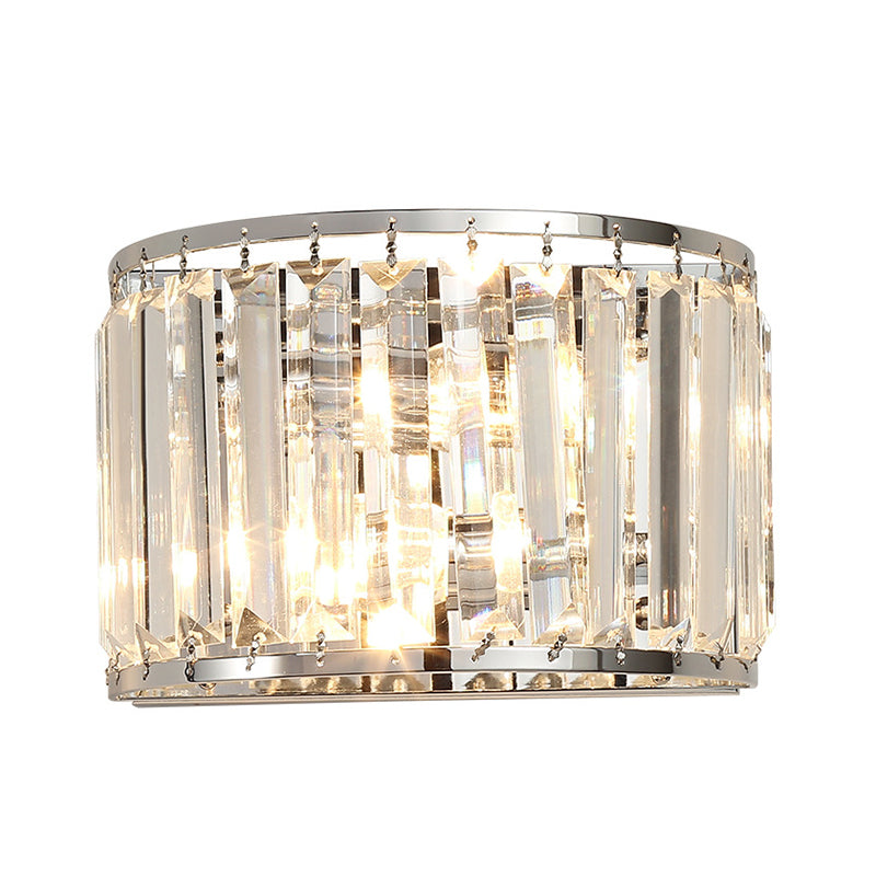 Drum Clear Crystal Wall Mounted Light Modernism Style 2 Bulbs Chrome Finish Wall Lamp Clearhalo 'Modern wall lights' 'Modern' 'Wall Lamps & Sconces' 'Wall Lights' Lighting' 223993