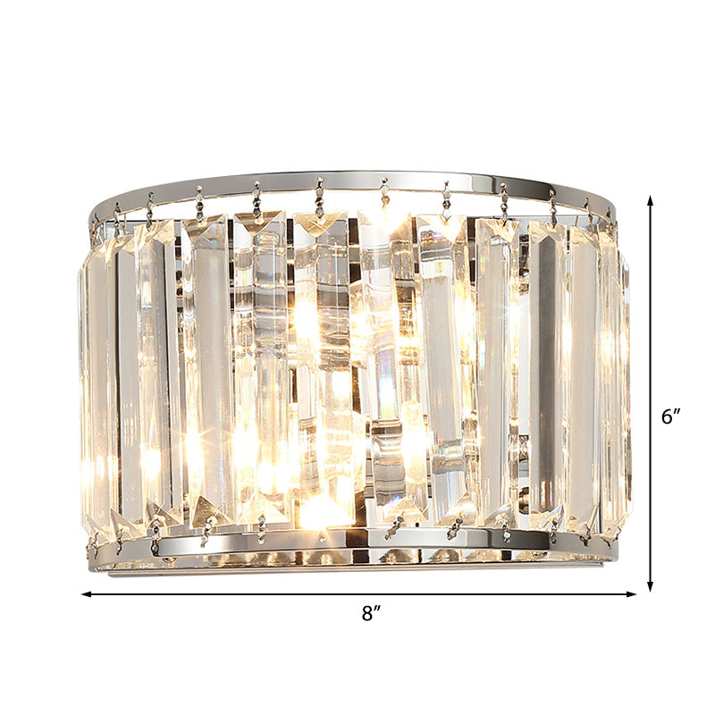 Drum Clear Crystal Wall Mounted Light Modernism Style 2 Bulbs Chrome Finish Wall Lamp Clearhalo 'Modern wall lights' 'Modern' 'Wall Lamps & Sconces' 'Wall Lights' Lighting' 223994