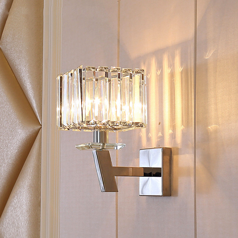 Cubic Clear Crystal Wall Light Modernism Stylish 1 Light Chrome Wall Sconce Lighting for Corridor Chrome Clearhalo 'Modern wall lights' 'Modern' 'Wall Lamps & Sconces' 'Wall Lights' Lighting' 224016