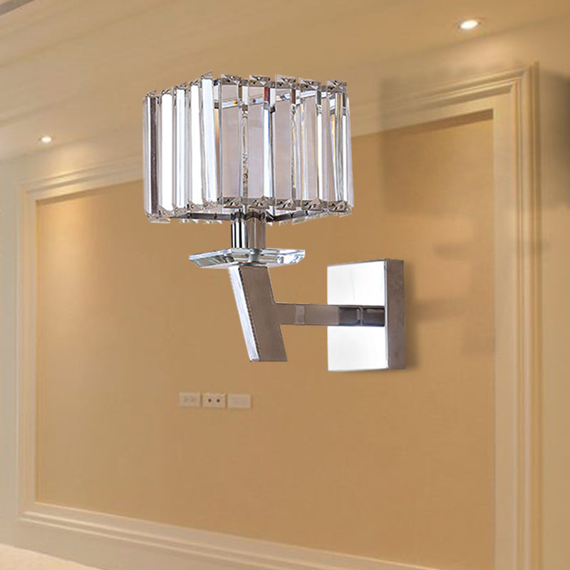 Cubic Clear Crystal Wall Light Modernism Stylish 1 Light Chrome Wall Sconce Lighting for Corridor Clearhalo 'Modern wall lights' 'Modern' 'Wall Lamps & Sconces' 'Wall Lights' Lighting' 224017