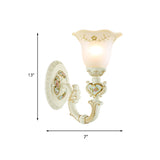 1-Light Wall Mount Lamp Retro Flower Frosted Glass Sconce Light with Carved Arm in White for Porch Clearhalo 'Wall Lamps & Sconces' 'Wall Lights' Lighting' 224023