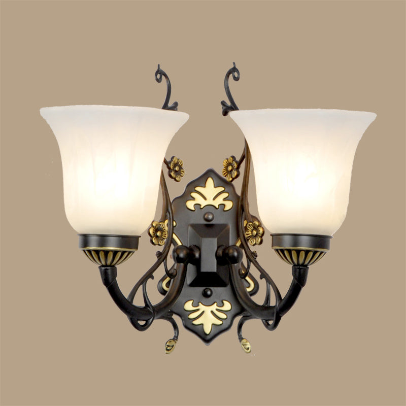 Bell Living Room Wall Light Sconce Vintage Style Metal 1/2 Lights Black Wall Lamp with White Glass Shade Clearhalo 'Wall Lamps & Sconces' 'Wall Lights' Lighting' 224056