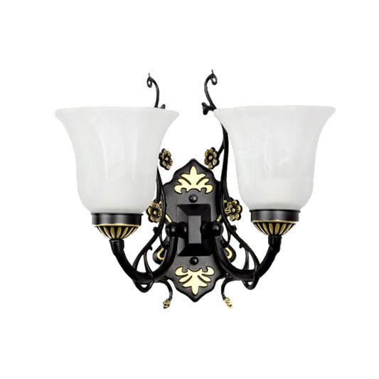 Bell Living Room Wall Light Sconce Vintage Style Metal 1/2 Lights Black Wall Lamp with White Glass Shade Clearhalo 'Wall Lamps & Sconces' 'Wall Lights' Lighting' 224057