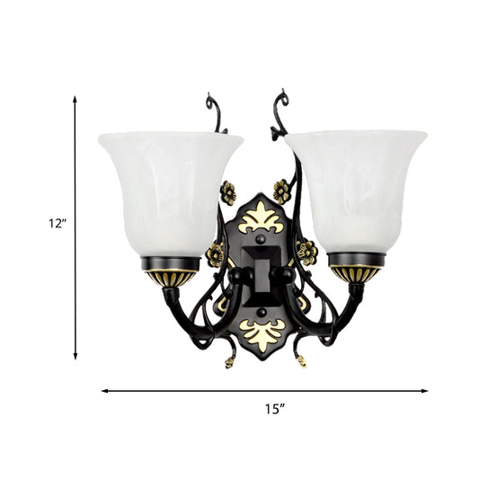 Bell Living Room Wall Light Sconce Vintage Style Metal 1/2 Lights Black Wall Lamp with White Glass Shade Clearhalo 'Wall Lamps & Sconces' 'Wall Lights' Lighting' 224058