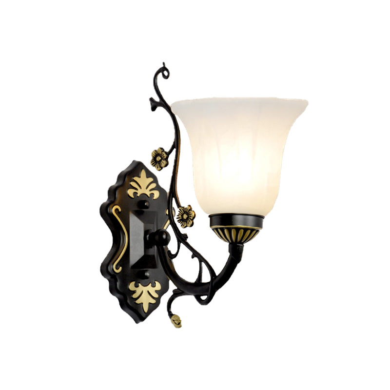 Bell Living Room Wall Light Sconce Vintage Style Metal 1/2 Lights Black Wall Lamp with White Glass Shade Clearhalo 'Wall Lamps & Sconces' 'Wall Lights' Lighting' 224061