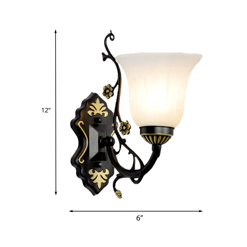 Bell Living Room Wall Light Sconce Vintage Style Metal 1/2 Lights Black Wall Lamp with White Glass Shade Clearhalo 'Wall Lamps & Sconces' 'Wall Lights' Lighting' 224062